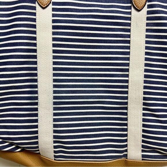 A NEW DAY Striped Tote Canvas Faux Leather Blue White Tan - Picture 4 of 13
